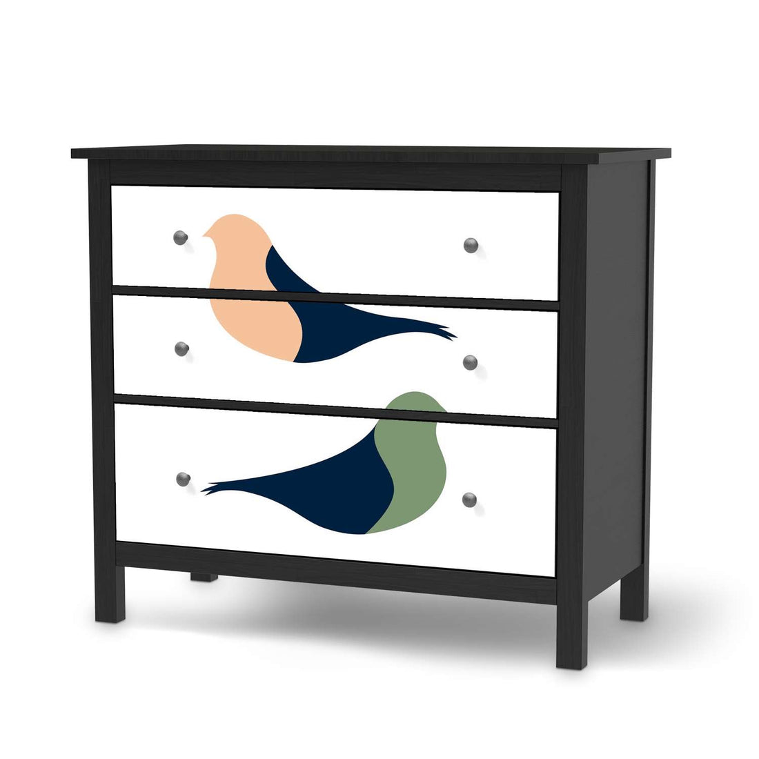 Möbelfolie Vintage Vögel - IKEA Hemnes Kommode 3 Schubladen - schwarz
