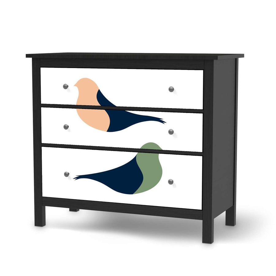 Möbelfolie Vintage Vögel - IKEA Hemnes Kommode 3 Schubladen - schwarz