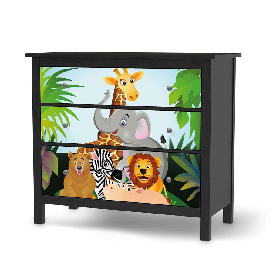 Möbelfolie Wild Animals - IKEA Hemnes Kommode 3 Schubladen - schwarz