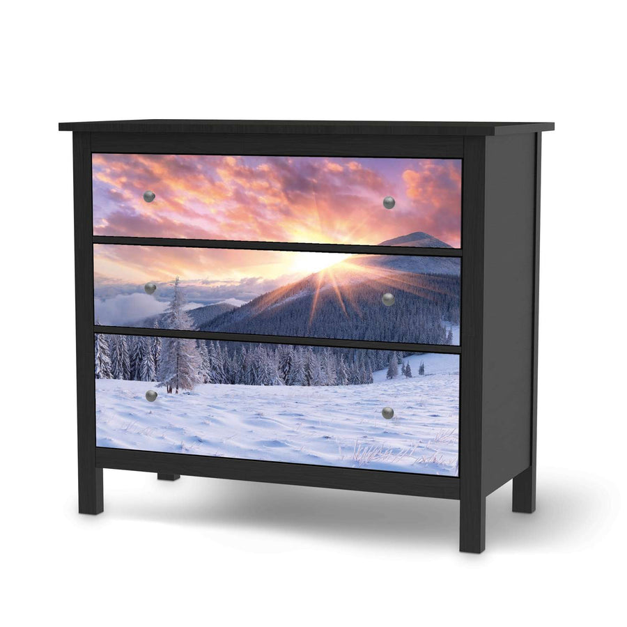 Möbelfolie Zauberhafte Winterlandschaft - IKEA Hemnes Kommode 3 Schubladen - schwarz