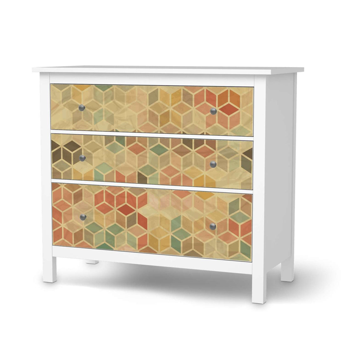 Möbelfolie 3D Retro - IKEA Hemnes Kommode 3 Schubladen  - weiss