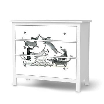 Möbelfolie Akrobaten Dackel - IKEA Hemnes Kommode 3 Schubladen  - weiss