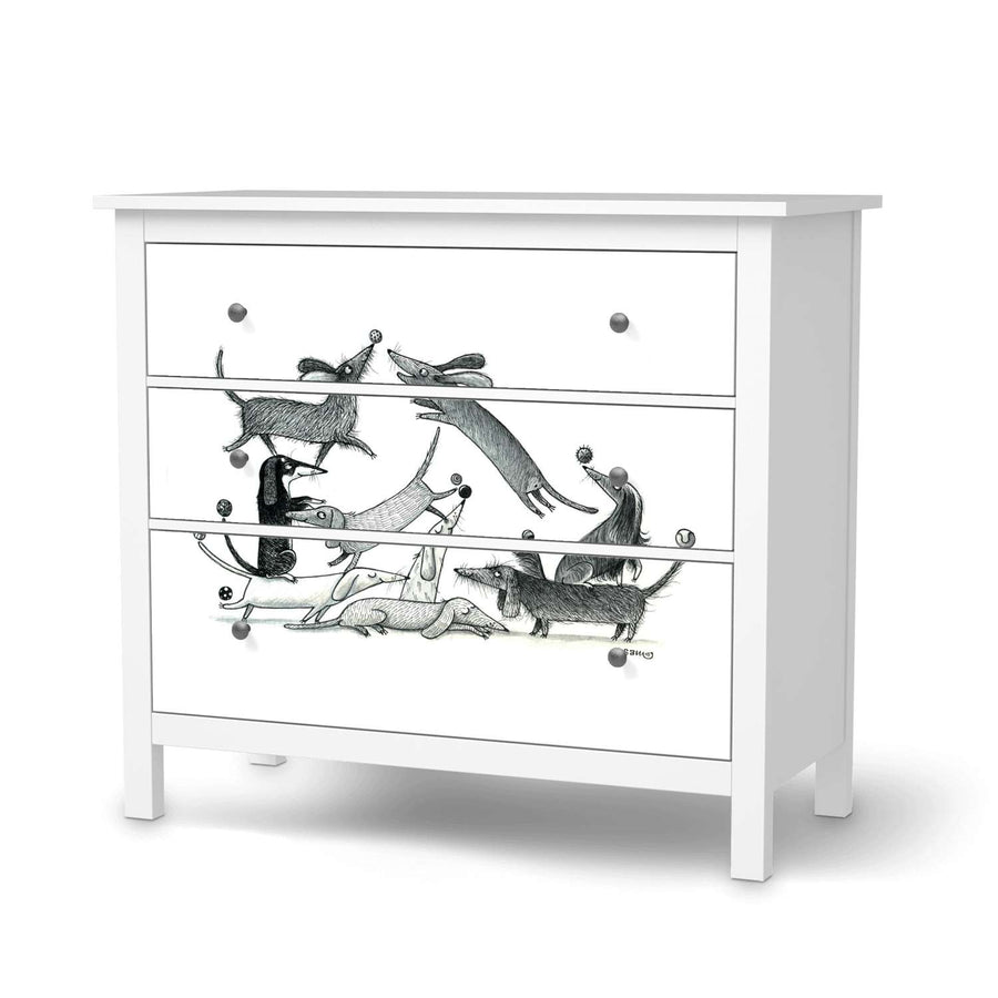 Möbelfolie Akrobaten Dackel - IKEA Hemnes Kommode 3 Schubladen  - weiss