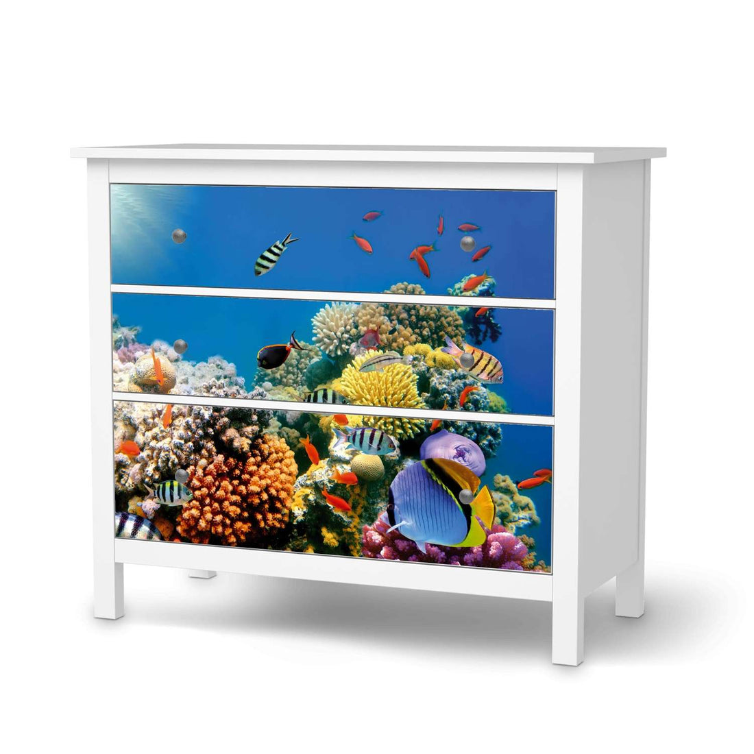 Möbelfolie Coral Reef - IKEA Hemnes Kommode 3 Schubladen  - weiss