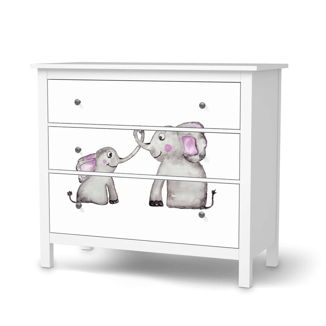 Möbelfolie Elefanten - IKEA Hemnes Kommode 3 Schubladen  - weiss