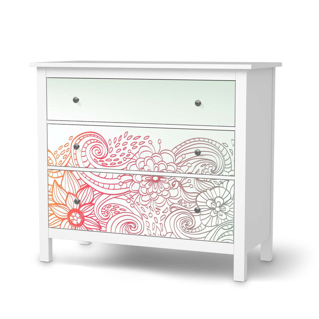 Möbelfolie Floral Doodle - IKEA Hemnes Kommode 3 Schubladen  - weiss