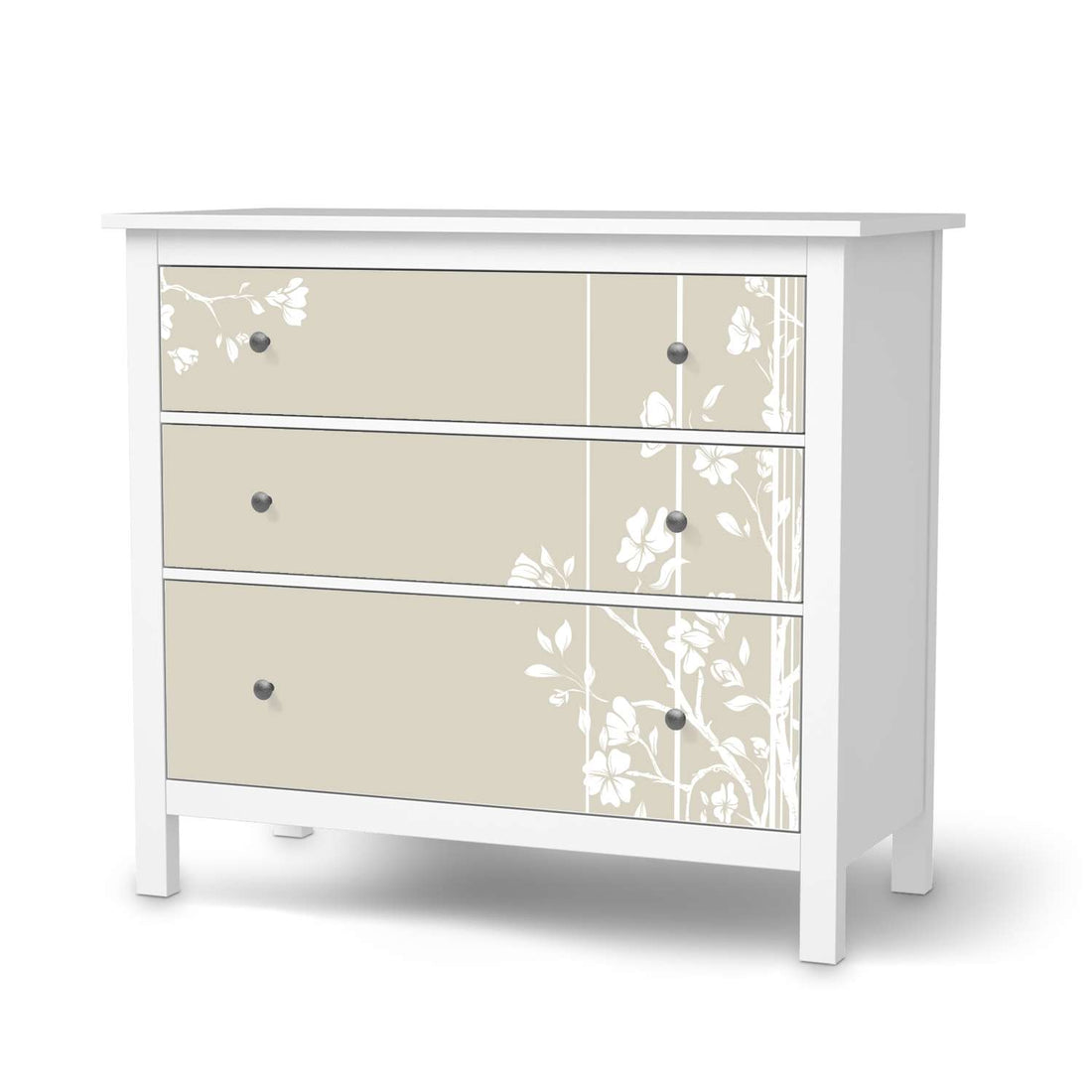 Möbelfolie Florals Plain 3 - IKEA Hemnes Kommode 3 Schubladen  - weiss