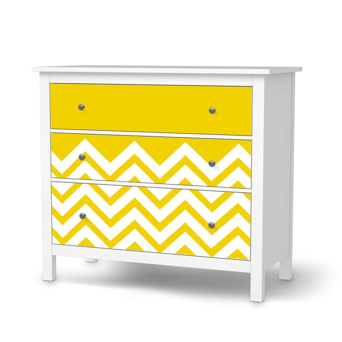 Möbelfolie Gelbe Zacken - IKEA Hemnes Kommode 3 Schubladen  - weiss