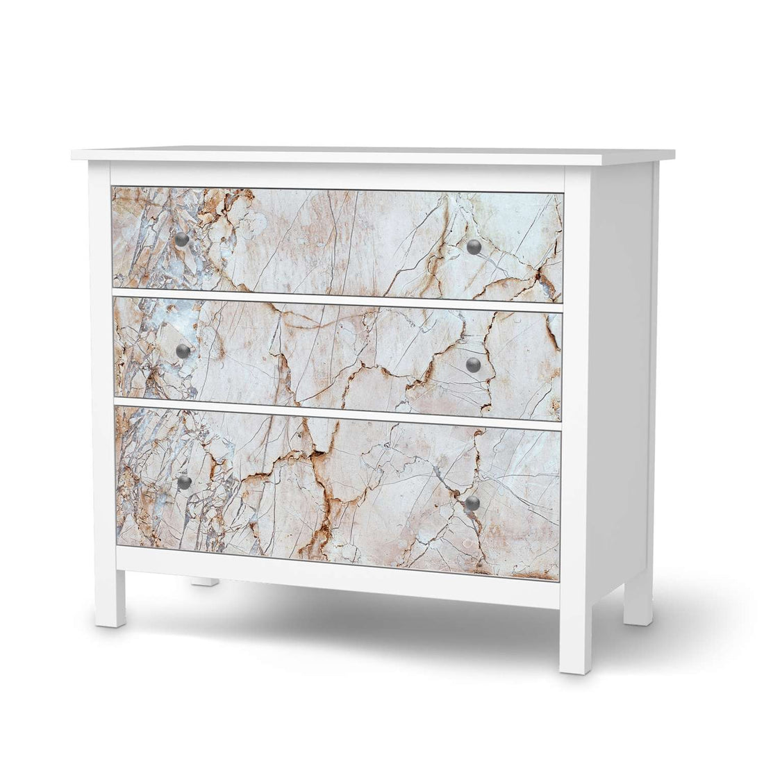 Möbelfolie Marmor rosa - IKEA Hemnes Kommode 3 Schubladen  - weiss
