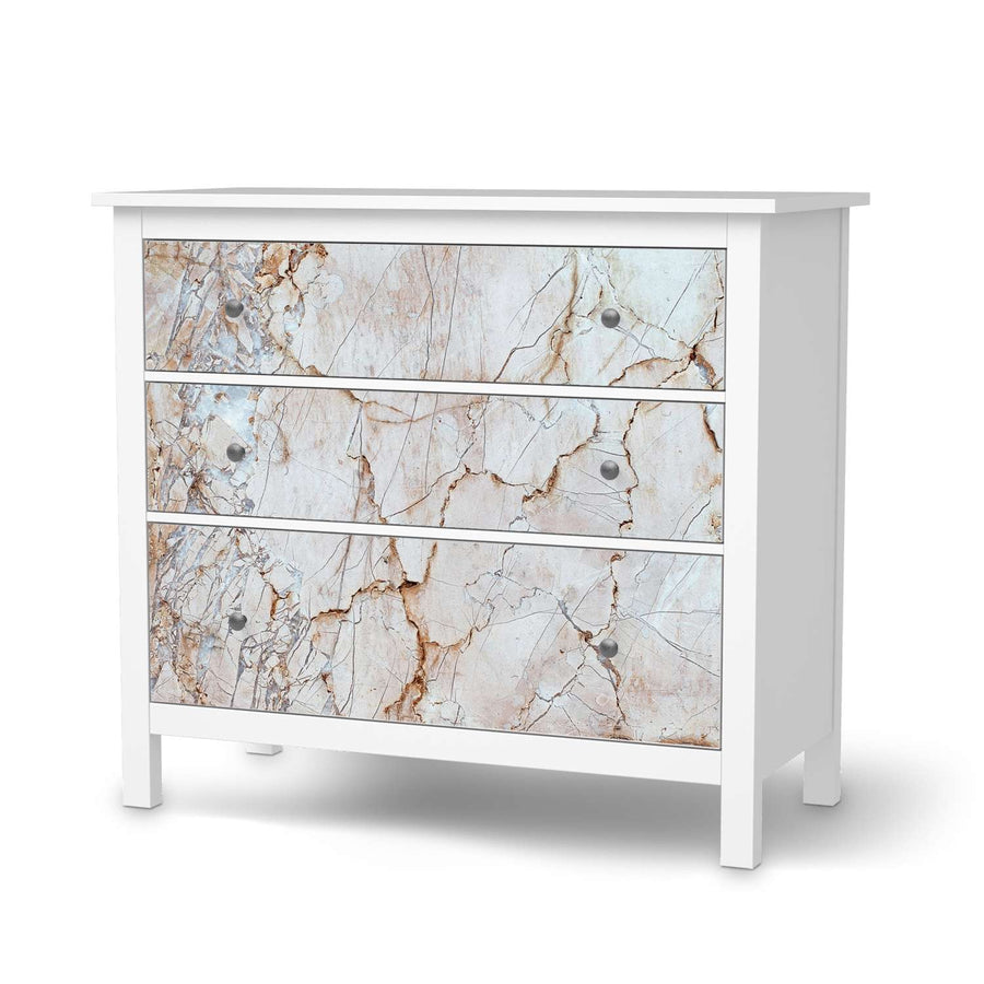 Möbelfolie Marmor rosa - IKEA Hemnes Kommode 3 Schubladen  - weiss