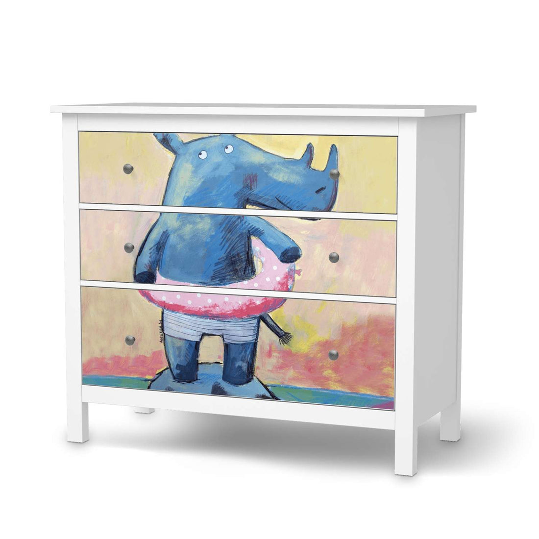 Möbelfolie Nashorn - IKEA Hemnes Kommode 3 Schubladen  - weiss