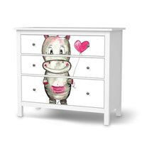 Möbelfolie Nilpferd mit Herz - IKEA Hemnes Kommode 3 Schubladen  - weiss