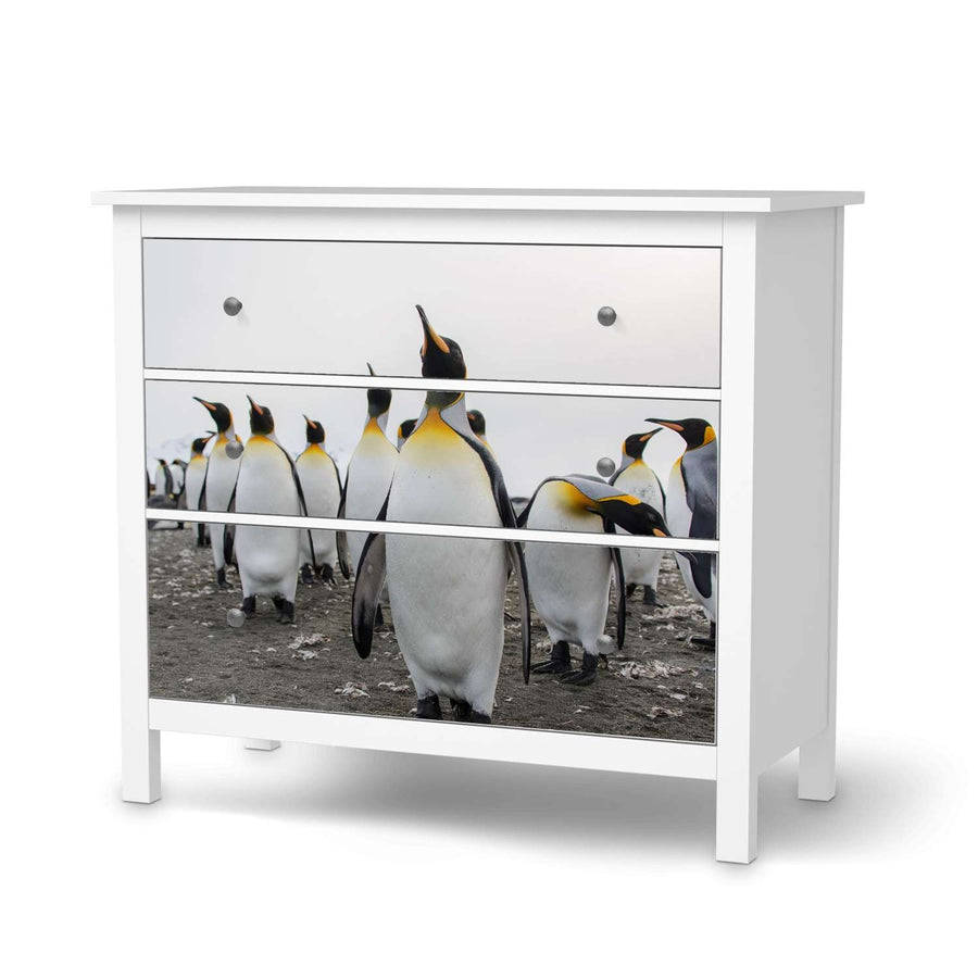 Möbelfolie Penguin Family - IKEA Hemnes Kommode 3 Schubladen  - weiss