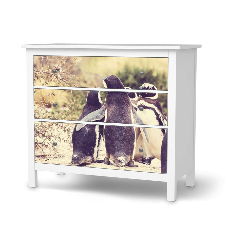 Möbelfolie Pingu Friendship - IKEA Hemnes Kommode 3 Schubladen  - weiss