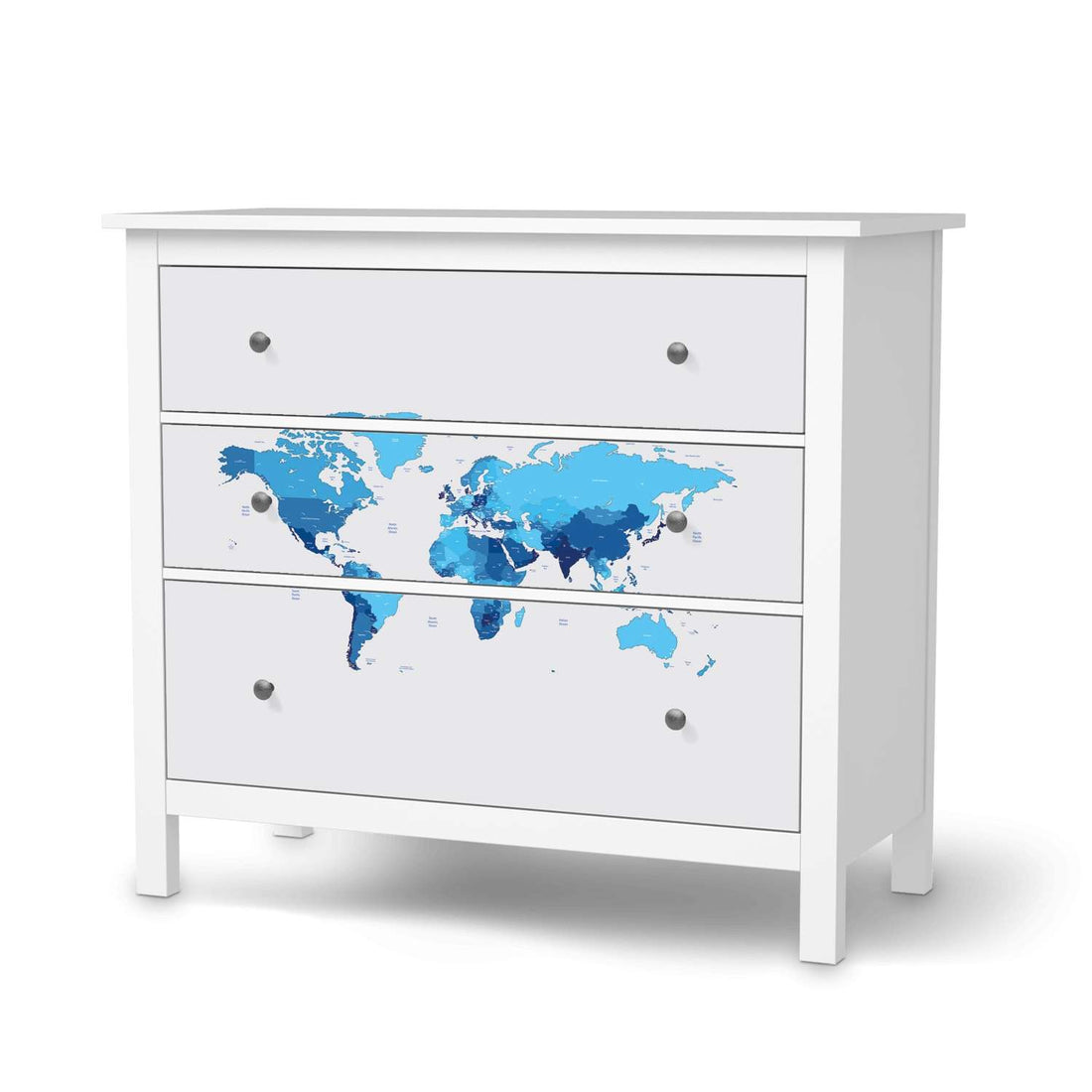 Möbelfolie Politische Weltkarte - IKEA Hemnes Kommode 3 Schubladen  - weiss