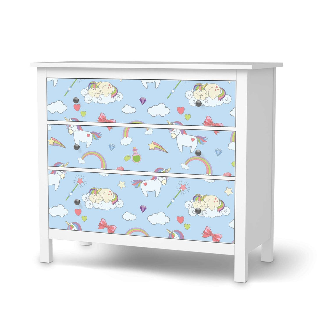 Möbelfolie Rainbow Unicorn - IKEA Hemnes Kommode 3 Schubladen  - weiss