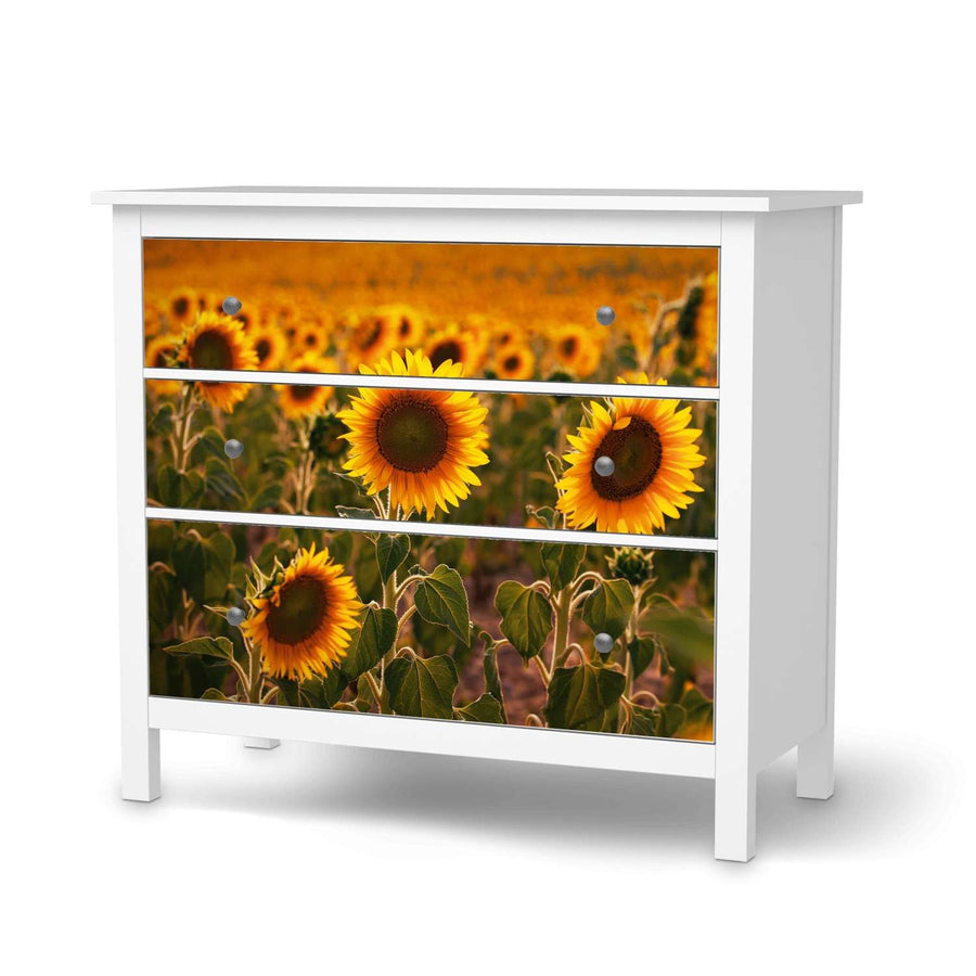 Möbelfolie Sunflowers - IKEA Hemnes Kommode 3 Schubladen  - weiss