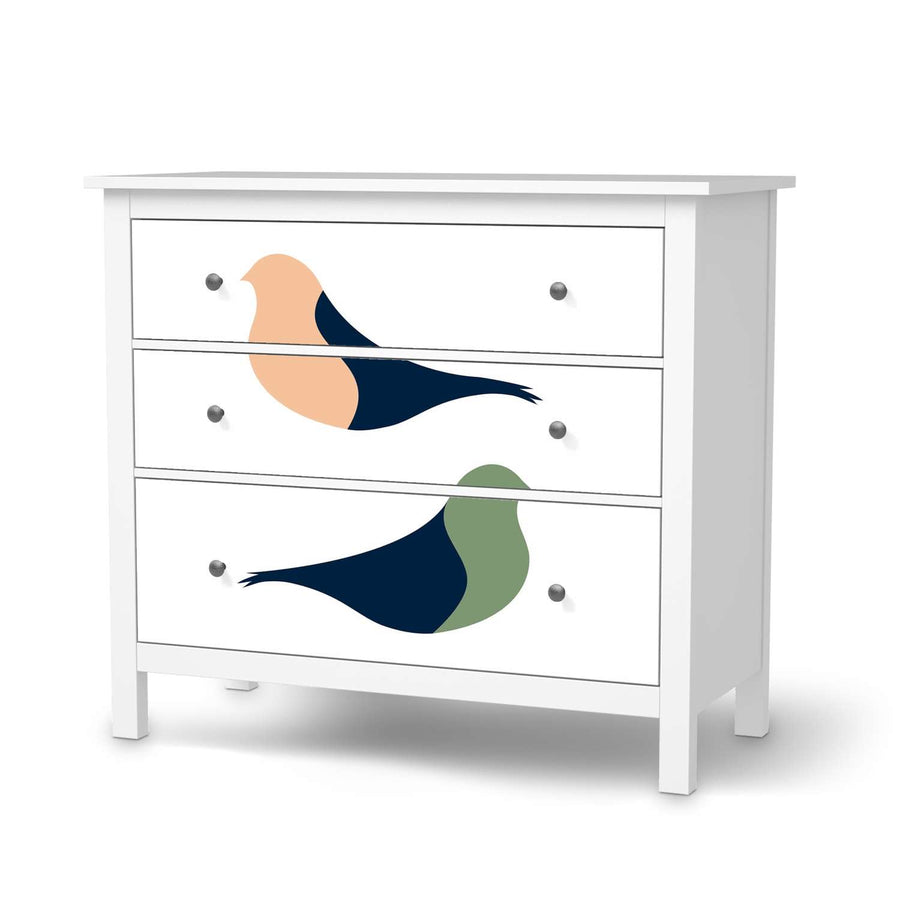 Möbelfolie Vintage Vögel - IKEA Hemnes Kommode 3 Schubladen  - weiss