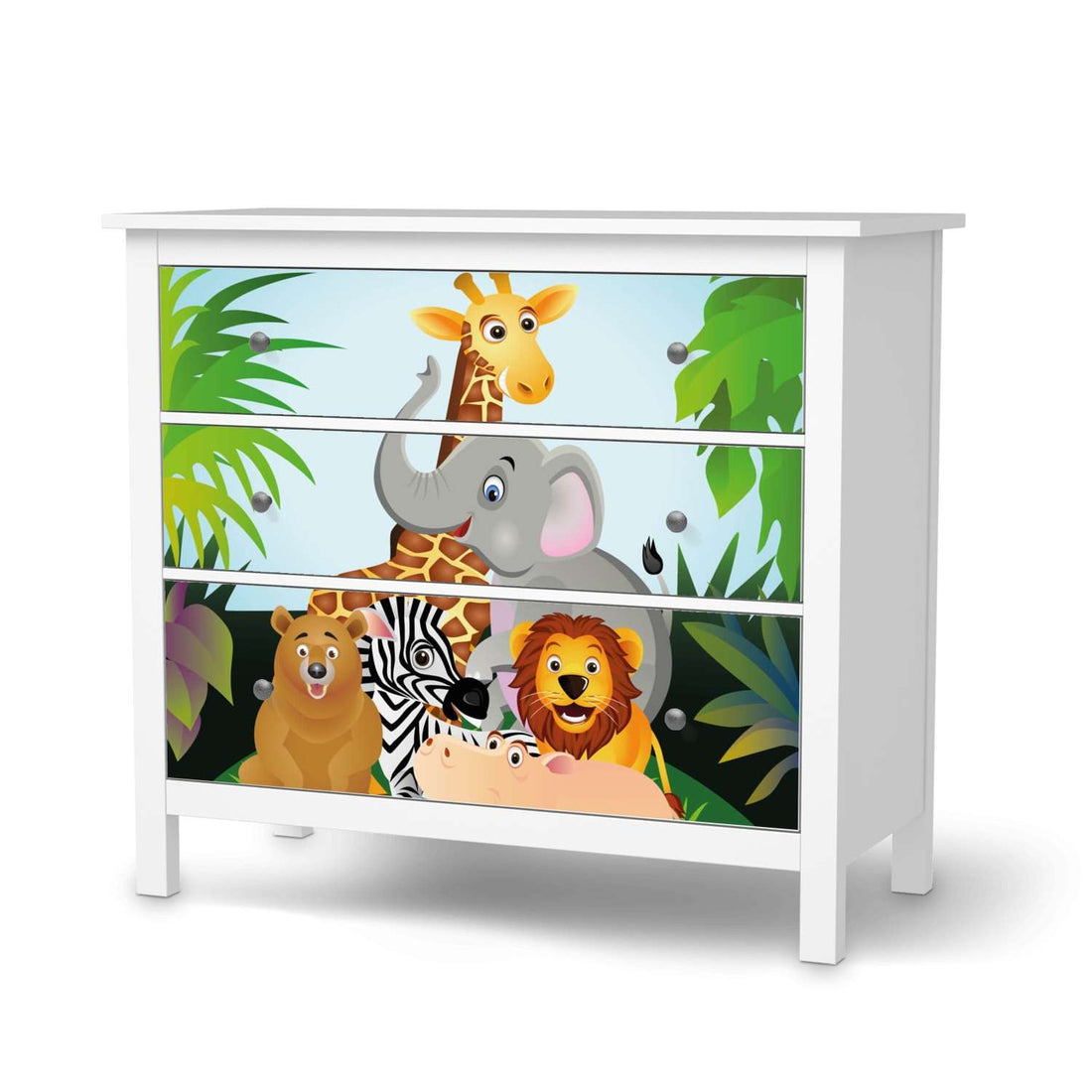 Möbelfolie Wild Animals - IKEA Hemnes Kommode 3 Schubladen  - weiss