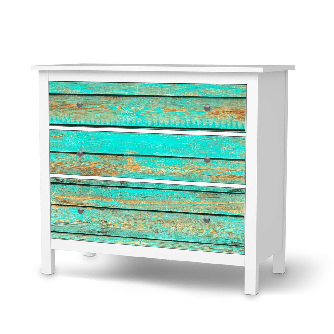 Möbelfolie Wooden Aqua - IKEA Hemnes Kommode 3 Schubladen  - weiss