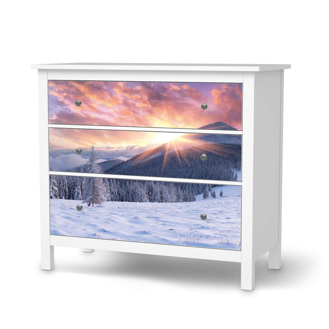 Möbelfolie Zauberhafte Winterlandschaft - IKEA Hemnes Kommode 3 Schubladen  - weiss