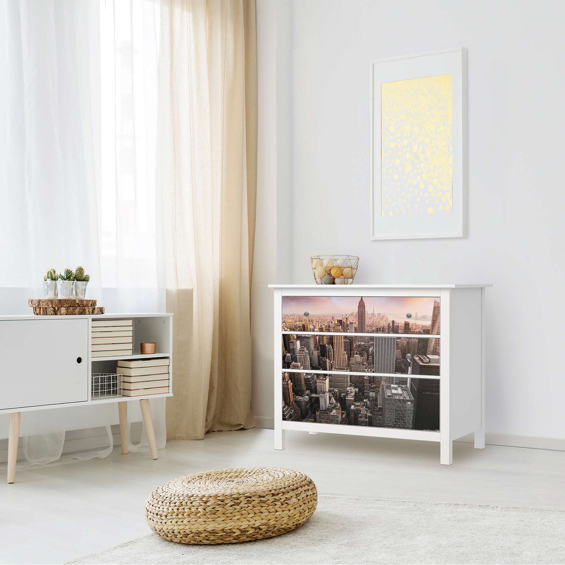 Möbelfolie Big Apple - IKEA Hemnes Kommode 3 Schubladen - Wohnzimmer