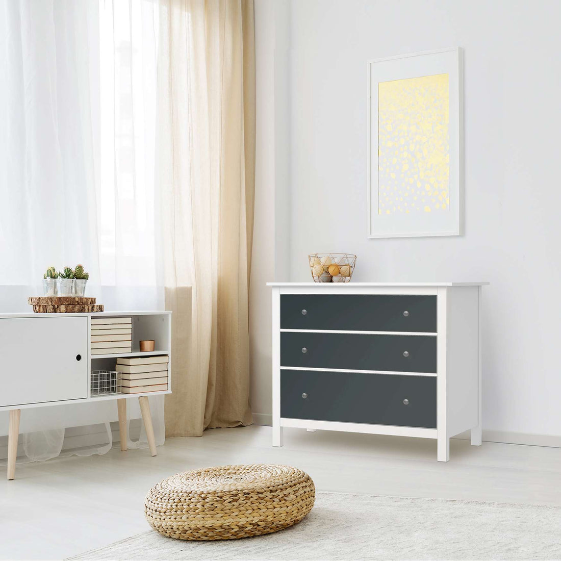 Möbelfolie Blaugrau Dark - IKEA Hemnes Kommode 3 Schubladen - Wohnzimmer