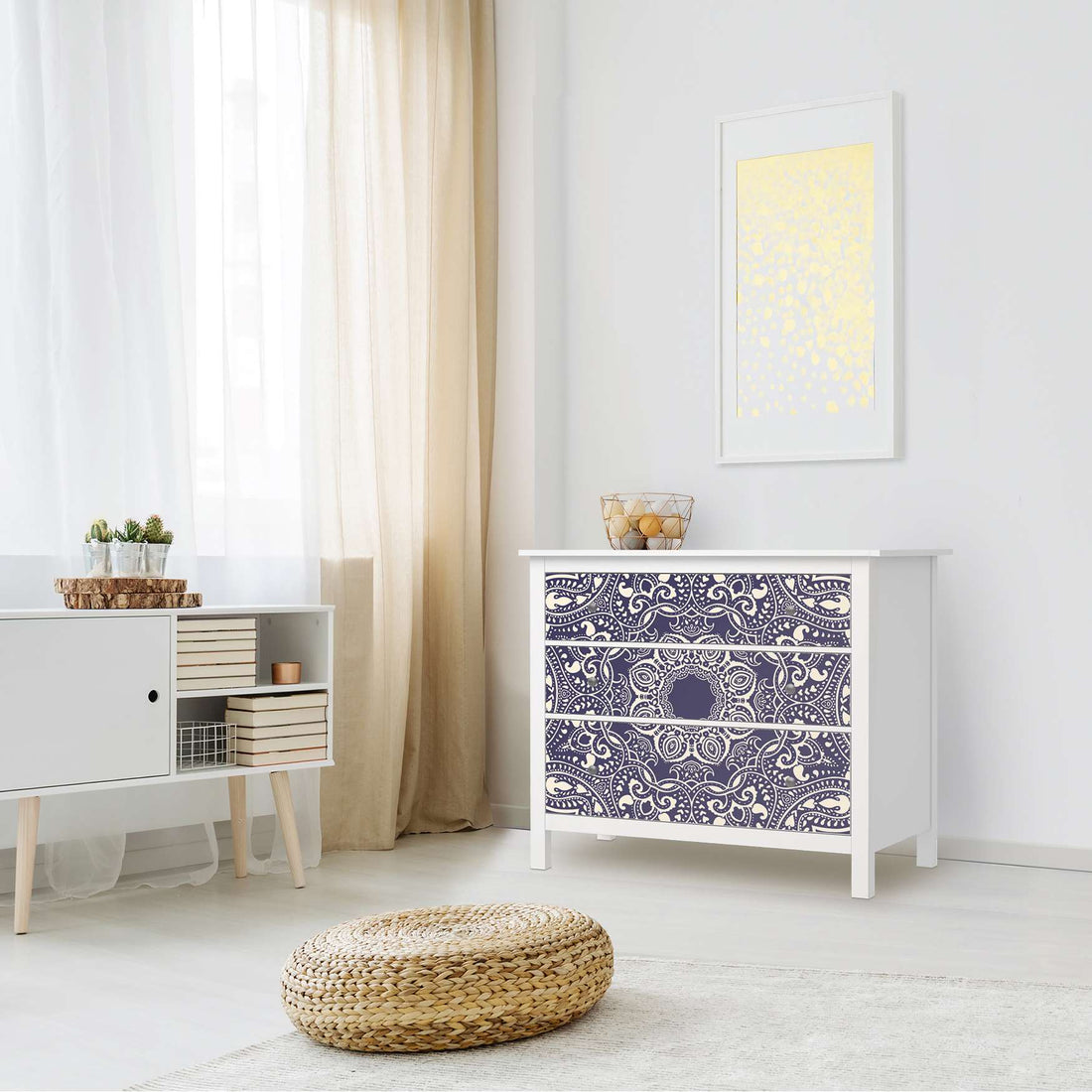 Möbelfolie Blue Mandala - IKEA Hemnes Kommode 3 Schubladen - Wohnzimmer