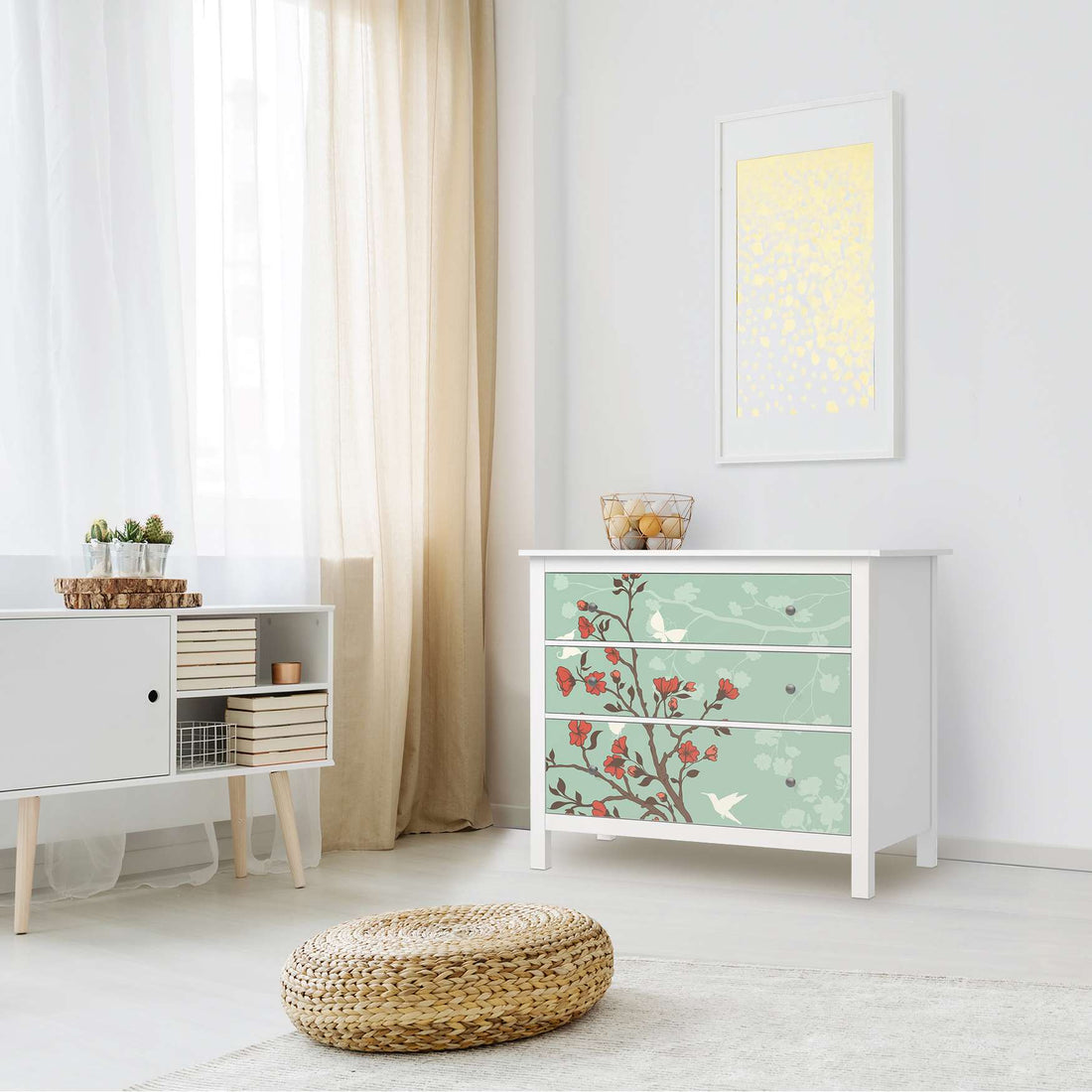 Möbelfolie Blütenzauber - IKEA Hemnes Kommode 3 Schubladen - Wohnzimmer