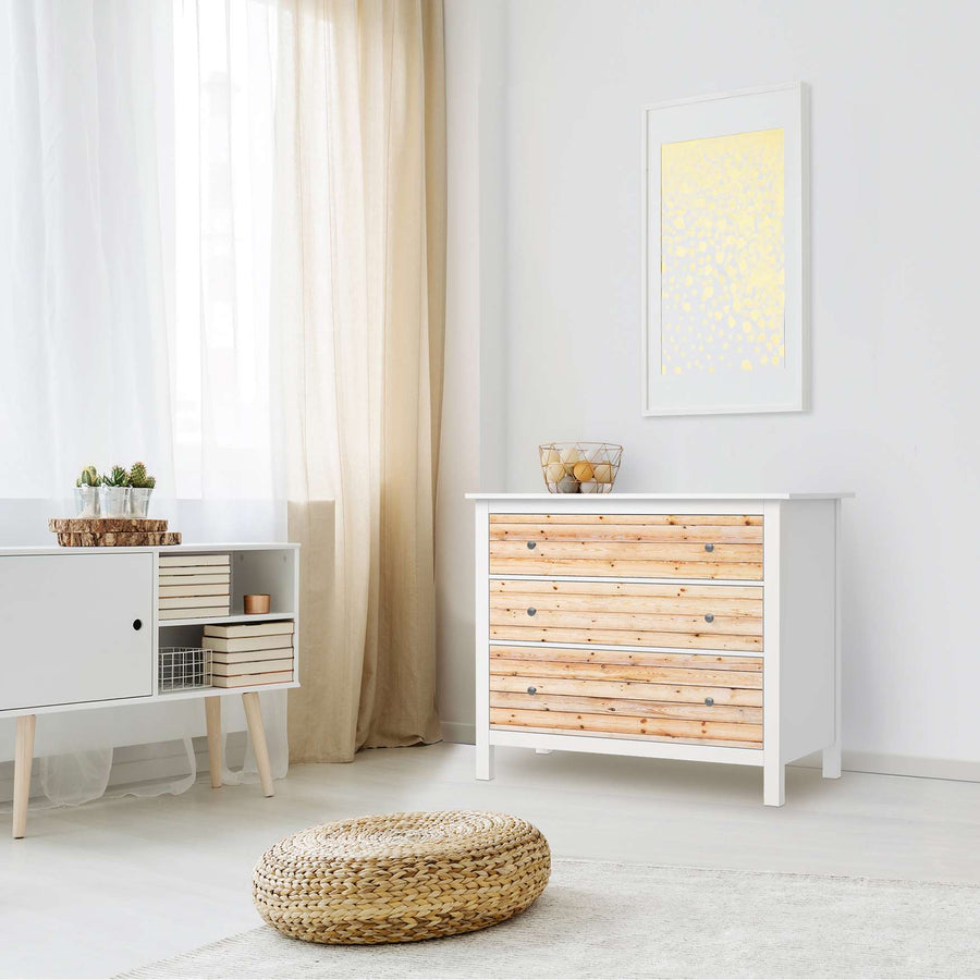Möbelfolie Bright Planks - IKEA Hemnes Kommode 3 Schubladen - Wohnzimmer