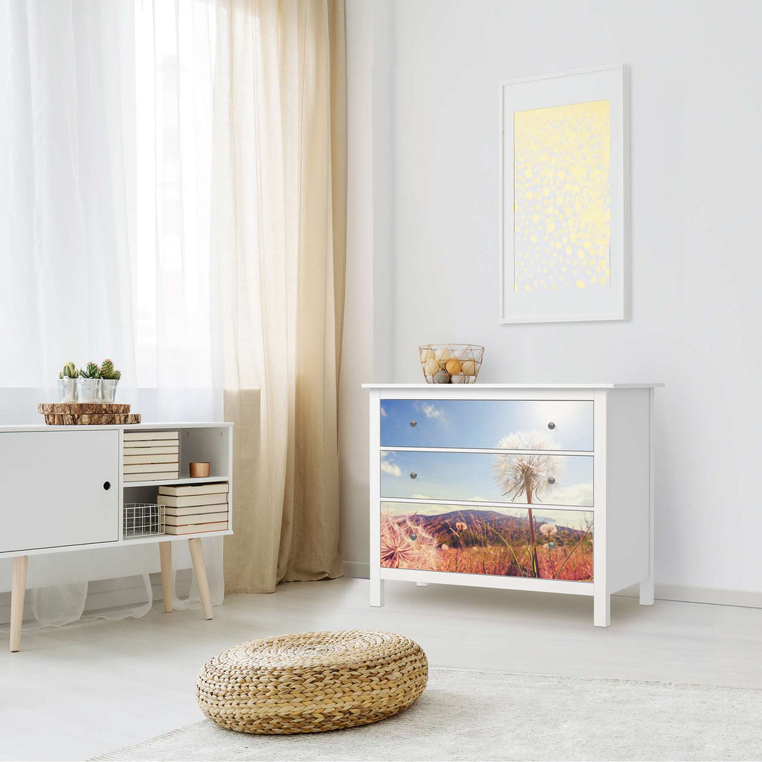 Möbelfolie Dandelion - IKEA Hemnes Kommode 3 Schubladen - Wohnzimmer