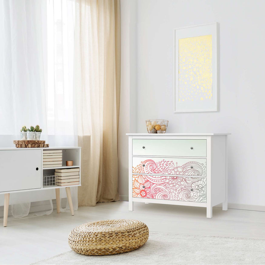 Möbelfolie Floral Doodle - IKEA Hemnes Kommode 3 Schubladen - Wohnzimmer