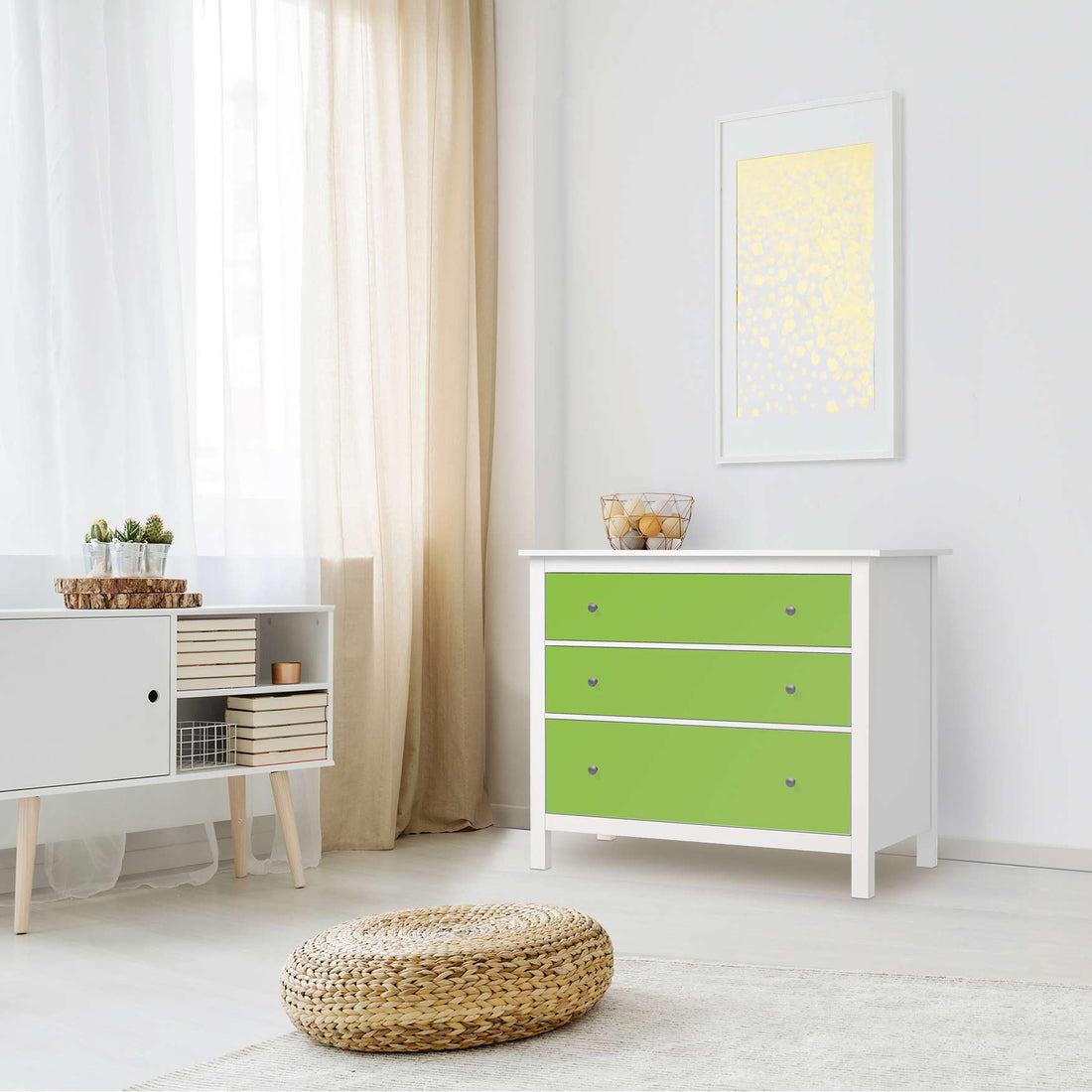 Möbelfolie Hellgrün Dark - IKEA Hemnes Kommode 3 Schubladen - Wohnzimmer
