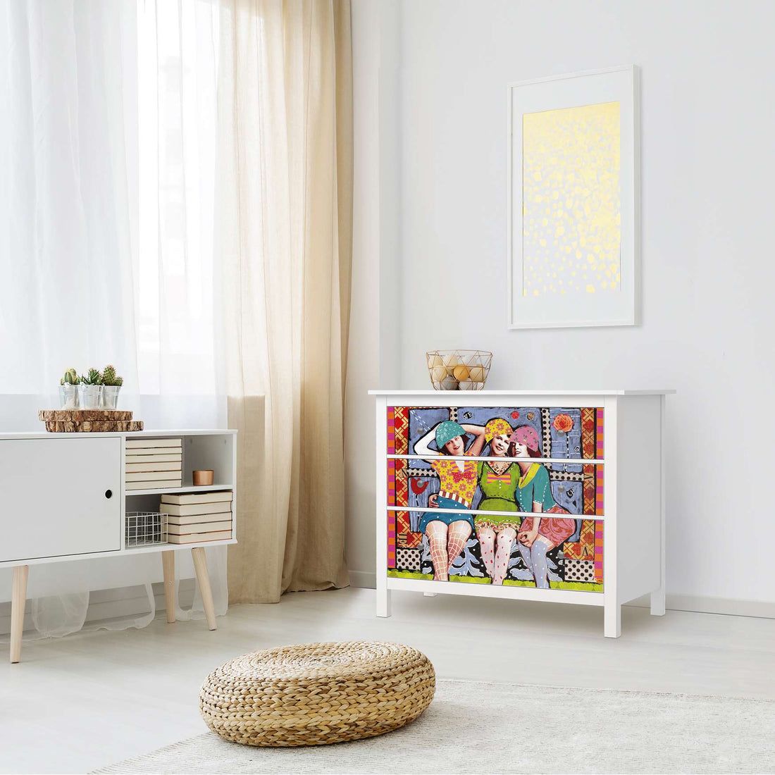 Möbelfolie Her mit dem schönen Leben - IKEA Hemnes Kommode 3 Schubladen - Wohnzimmer