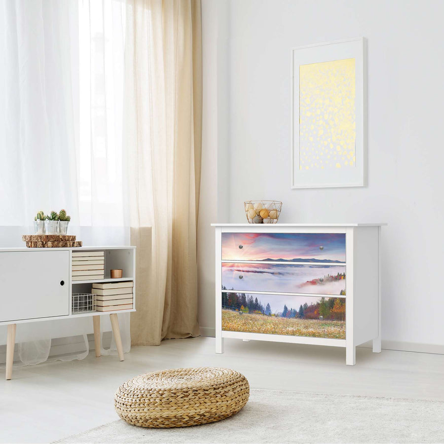 Möbelfolie Herbstwald - IKEA Hemnes Kommode 3 Schubladen - Wohnzimmer