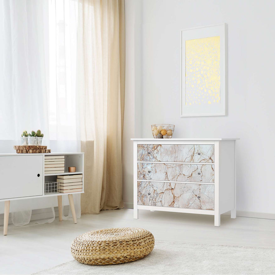 Möbelfolie Marmor rosa - IKEA Hemnes Kommode 3 Schubladen - Wohnzimmer