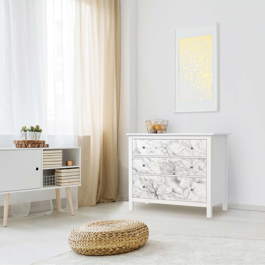 Möbelfolie Marmor weiß - IKEA Hemnes Kommode 3 Schubladen - Wohnzimmer