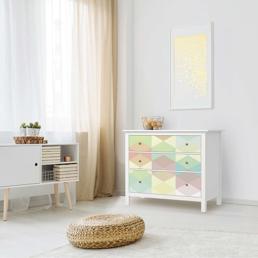 Möbelfolie Melitta Pastell Geometrie - IKEA Hemnes Kommode 3 Schubladen - Wohnzimmer