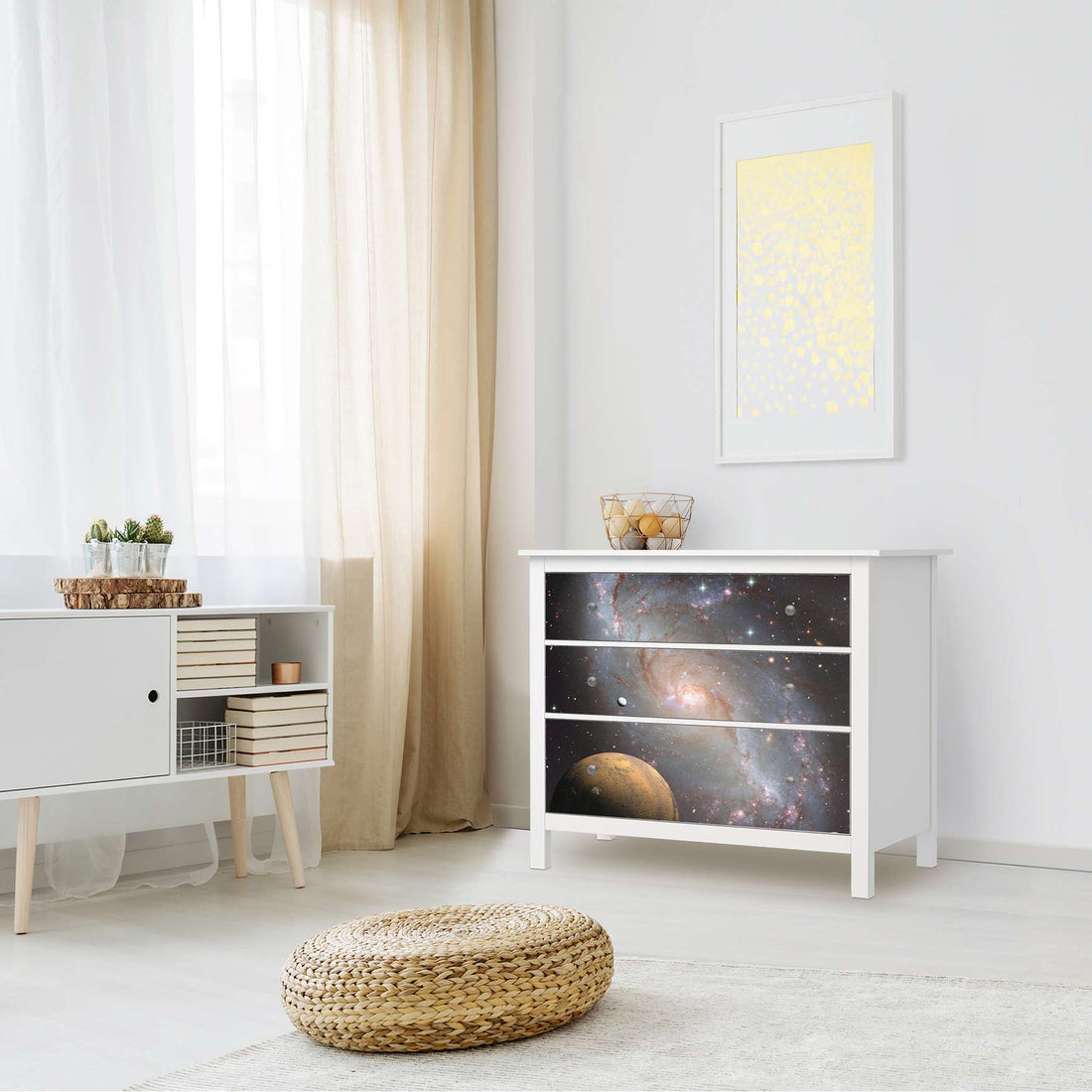 Möbelfolie Milky Way - IKEA Hemnes Kommode 3 Schubladen - Wohnzimmer