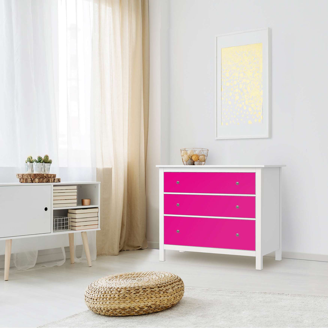 Möbelfolie Pink Dark - IKEA Hemnes Kommode 3 Schubladen - Wohnzimmer