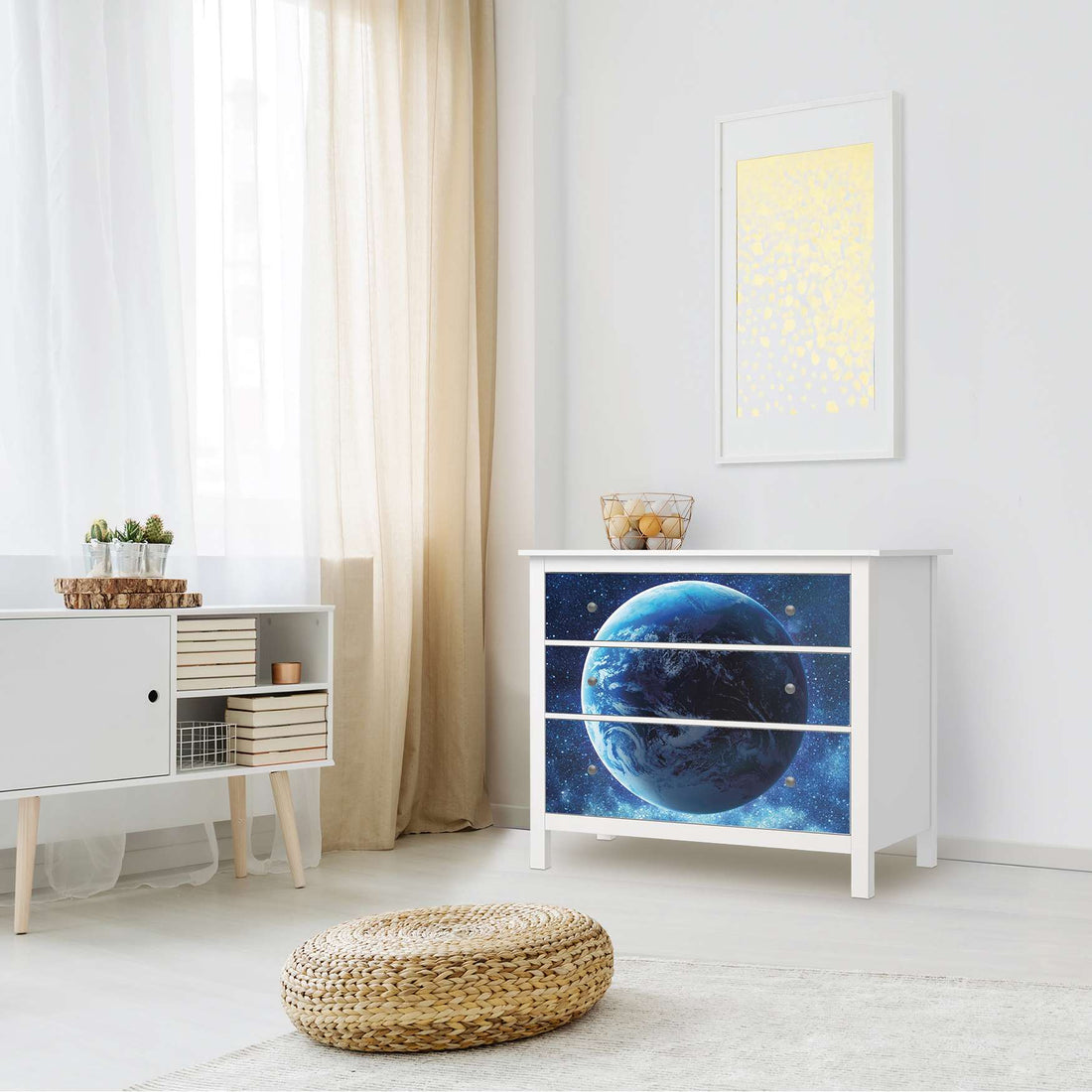Möbelfolie Planet Blue - IKEA Hemnes Kommode 3 Schubladen - Wohnzimmer