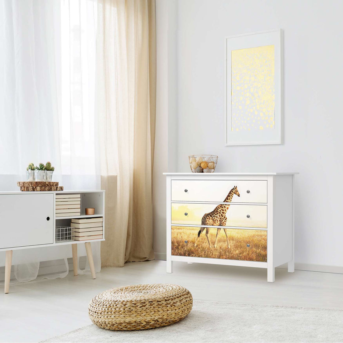 Möbelfolie Savanna Giraffe - IKEA Hemnes Kommode 3 Schubladen - Wohnzimmer