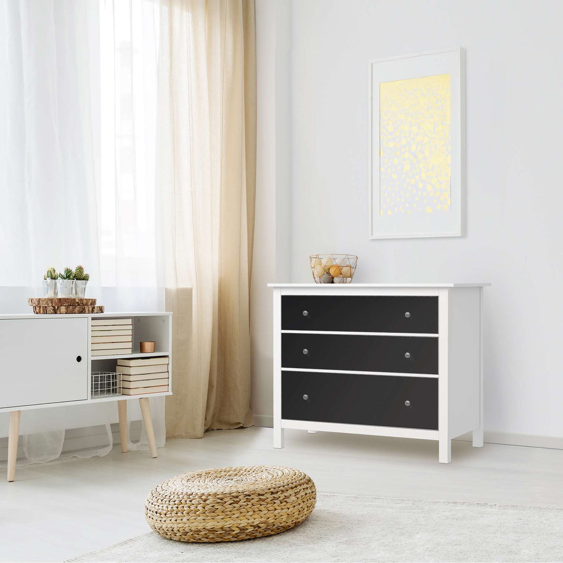 Möbelfolie Schwarz - IKEA Hemnes Kommode 3 Schubladen - Wohnzimmer