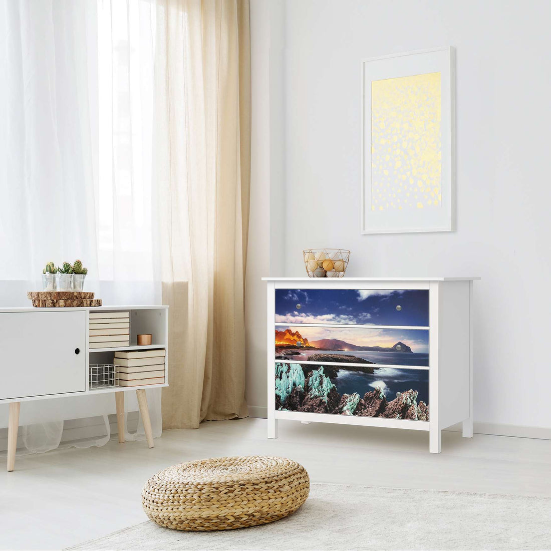 Möbelfolie Seaside - IKEA Hemnes Kommode 3 Schubladen - Wohnzimmer