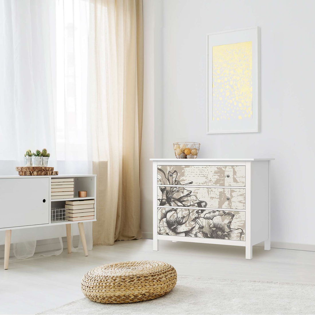 Möbelfolie Styleful Vintage 1 - IKEA Hemnes Kommode 3 Schubladen - Wohnzimmer