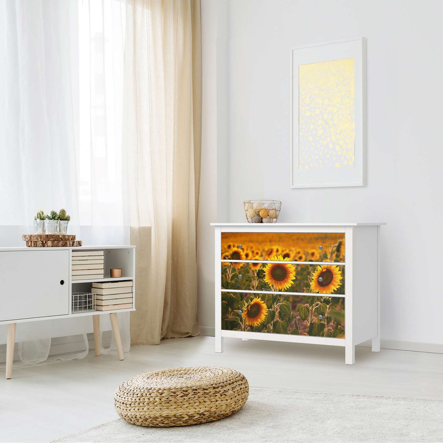 Möbelfolie Sunflowers - IKEA Hemnes Kommode 3 Schubladen - Wohnzimmer