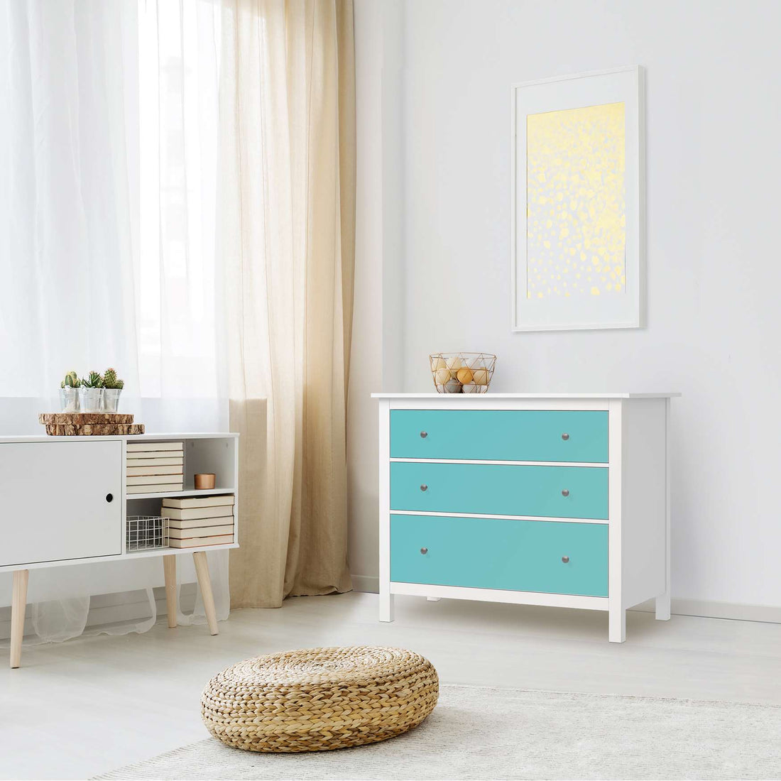 Möbelfolie Türkisgrün Light - IKEA Hemnes Kommode 3 Schubladen - Wohnzimmer