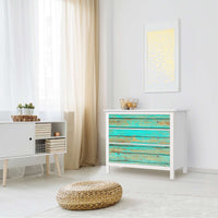 Möbelfolie Wooden Aqua - IKEA Hemnes Kommode 3 Schubladen - Wohnzimmer