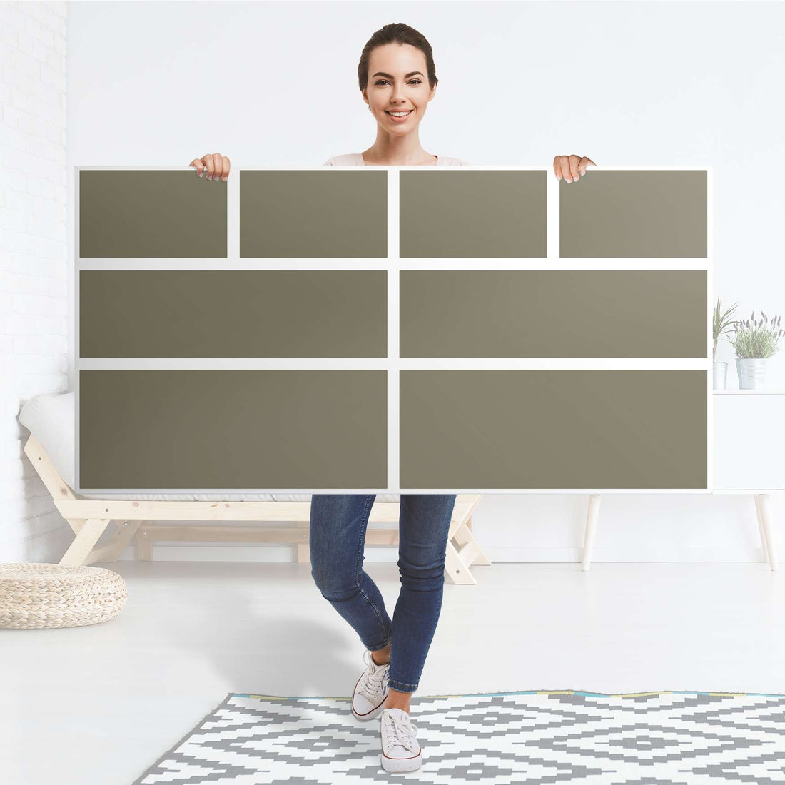 Möbelfolie Braungrau Light - IKEA Hemnes Kommode 8 Schubladen - Folie