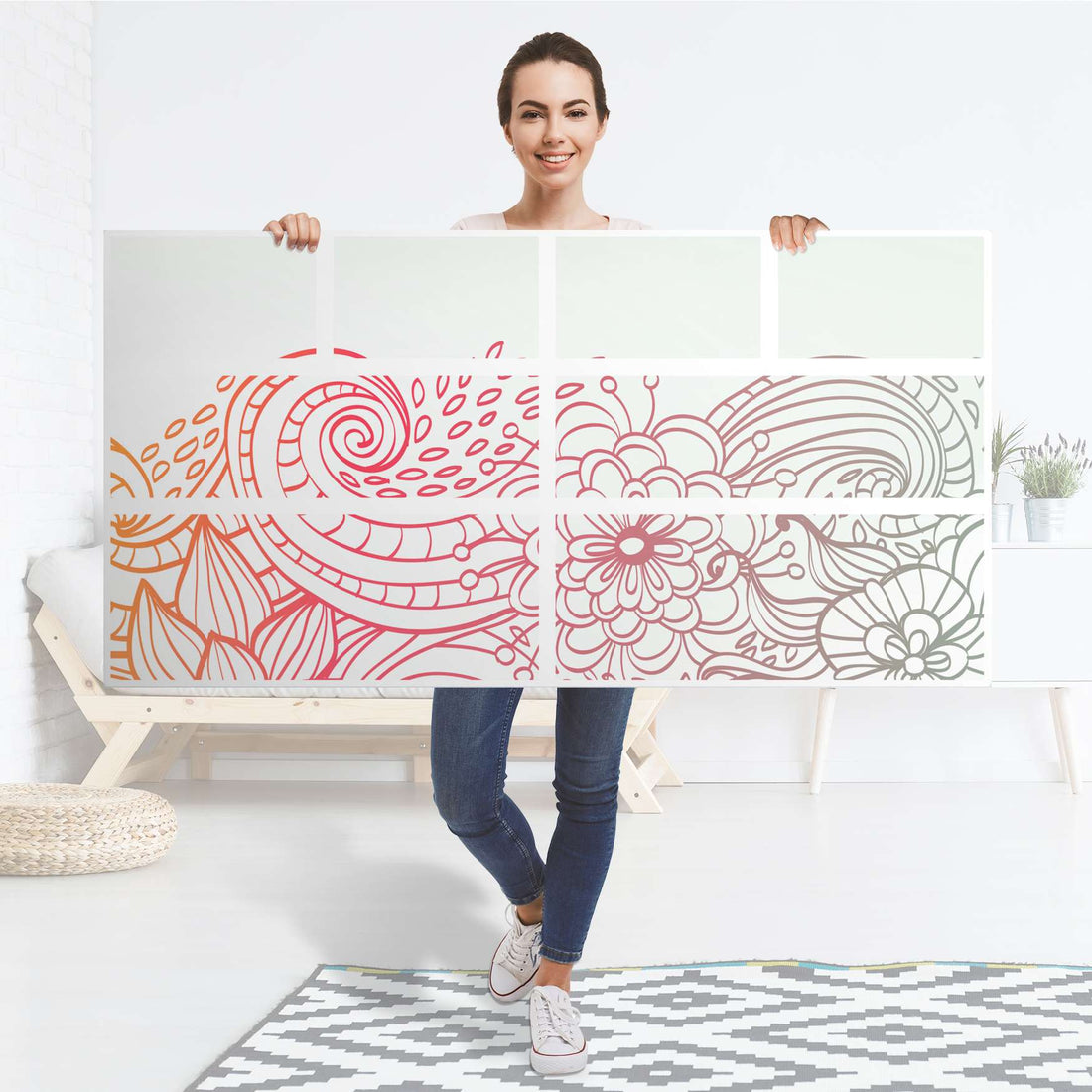 Möbelfolie Floral Doodle - IKEA Hemnes Kommode 8 Schubladen - Folie